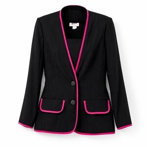 Vintage Gina Black Blazer Jacket Hot Pink Trim Size 12 80s 90s Career Power Suit